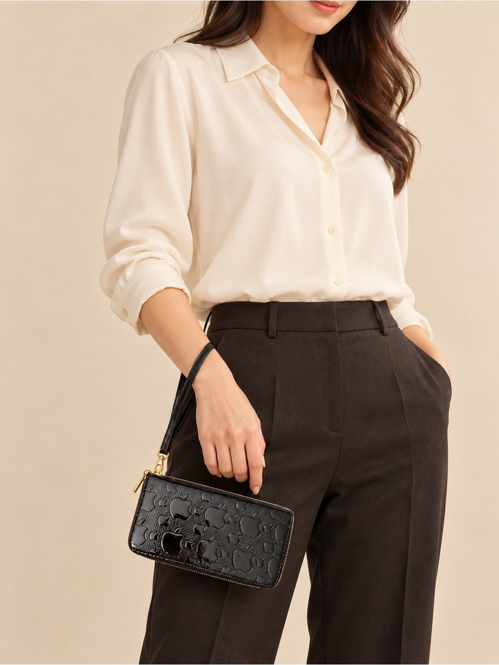 Glossy Black Patent Wristlet Phone Case with Wrist Strap